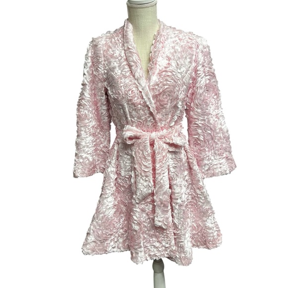 🌻Flora Bea NYC Pink Bonita Floral Rosette Jacket Coat with Belt Women's Size S - Picture 4 of 12